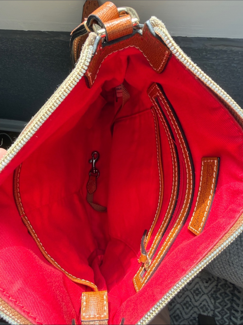 Dooney & Bourke Tan Signature Logo Crossbody with Brown Trim - Picture 4 of 5